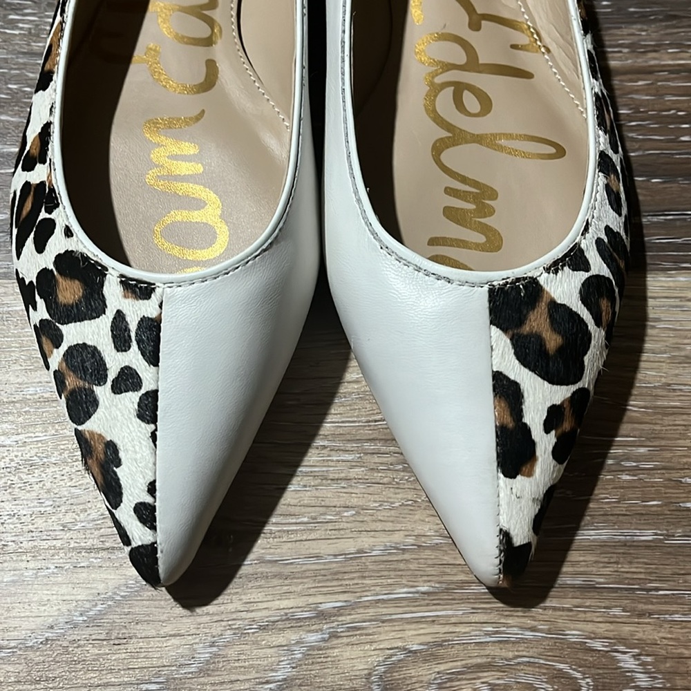 Sam Edelman Half Cheetah Print Half White Leather Pointed Toe Flats